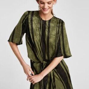ZARA - Green Striped Mini Dress with Knot - Size L